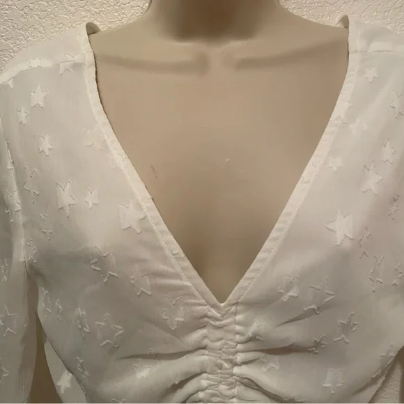 Renvy White Crop Blouse Boho Bohemian Star Details Size Small - Picture 3 of 11